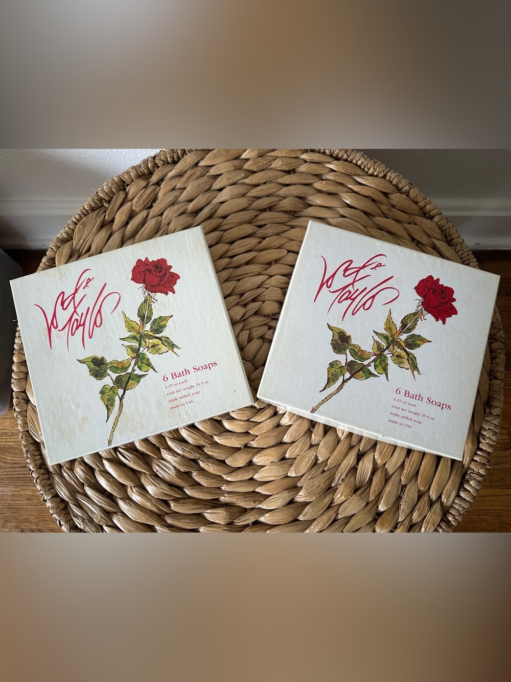 Vintage Lord & Taylor Red Rose Bath Soap Boxes Set of 2 NOS